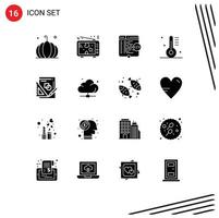 16 Thematic Vector Solid Glyphs and Editable Symbols of food cooking valentine appliance window Editable Vector Design Elements