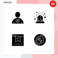 4 User Interface Solid Glyph Pack of modern Signs and Symbols of favorite office alarm bookmark music Editable Vector Design Elements