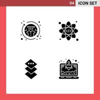 Pictogram Set of 4 Simple Solid Glyphs of casual plane fashion atom laptop Editable Vector Design Elements