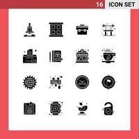 Mobile Interface Solid Glyph Set of 16 Pictograms of office bill briefcase gym exercise Editable Vector Design Elements