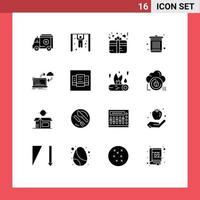 Set of 16 Commercial Solid Glyphs pack for dashboard processing present sync garbage Editable Vector Design Elements