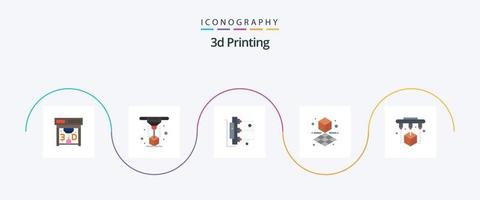 Paquete de 5 iconos planos de impresión 3d que incluye forma. cubo. láser. 3d. máquina vector