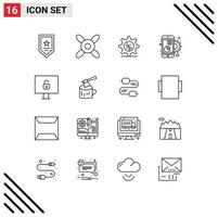 Set of 16 Modern UI Icons Symbols Signs for ax lock setting computer marketing Editable Vector Design Elements