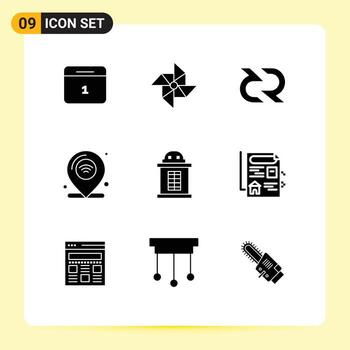 Pack of 9 creative Solid Glyphs of ticket iot blockchain internet of things location Editable Vector Design Elements