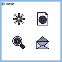 Modern Set of 4 Filledline Flat Colors and symbols such as network star team file message Editable Vector Design Elements