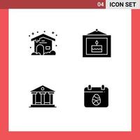 Pack of 4 creative Solid Glyphs of home money birthday picture egg Editable Vector Design Elements