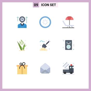 9 Universal Flat Colors Set for Web and Mobile Applications spade green interface grasses umbrella Editable Vector Design Elements