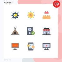 Set of 9 Vector Flat Colors on Grid for gadget computers bricks travel nature Editable Vector Design Elements