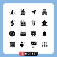 Group of 16 Solid Glyphs Signs and Symbols for water beverage mouse stadium game Editable Vector Design Elements