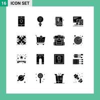 16 Thematic Vector Solid Glyphs and Editable Symbols of mobile computer laboratory revenue increase Editable Vector Design Elements