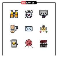 conjunto de 9 iconos de interfaz de usuario modernos signos de símbolos para mensajes de correo electrónico grandes elementos de diseño de vectores editables conversacionales