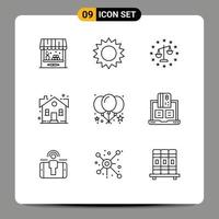 Set of 9 Modern UI Icons Symbols Signs for balloon sweet home balance house building Editable Vector Design Elements