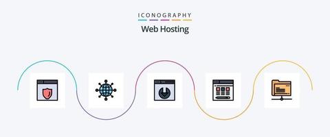 la línea de alojamiento web llenó el paquete de 5 íconos planos que incluye . almacenamiento. descarga del servidor. servidor. datos vector