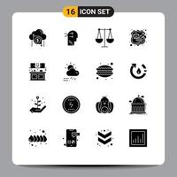 Editable Vector Line Pack of 16 Simple Solid Glyphs of cook seo thinking hosting libra Editable Vector Design Elements