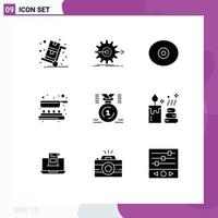9 Universal Solid Glyphs Set for Web and Mobile Applications award pan setting cooking tit Editable Vector Design Elements