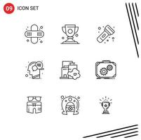 Modern Set of 9 Outlines Pictograph of industry talk flashlight mind head Editable Vector Design Elements