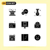 9 Universal Solid Glyphs Set for Web and Mobile Applications mail photo frame chemical digital photo frame dashboard Editable Vector Design Elements