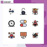 9 User Interface Filledline Flat Color Pack of modern Signs and Symbols of settings loading love layout office Editable Vector Design Elements