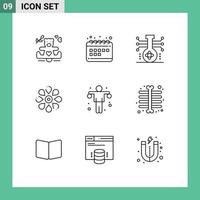 Pictogram Set of 9 Simple Outlines of spring floral chemistry sun flower technology Editable Vector Design Elements