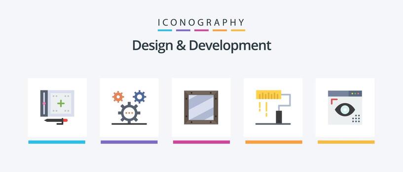 Design and Development Flat 5 Icon Pack Including development. coding. ideas. programing. design. Creative Icons Design vector