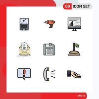 Universal Icon Symbols Group of 9 Modern Filledline Flat Colors of letter mail cordless statistics development Editable Vector Design Elements