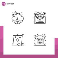 Mobile Interface Line Set of 4 Pictograms of cloud drink weather online evaluation party Editable Vector Design Elements