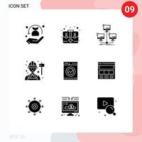 Universal Icon Symbols Group of 9 Modern Solid Glyphs of kitchen worker database engineer computer Editable Vector Design Elements