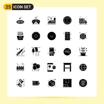 25 glifos sólidos universales establecidos para aplicaciones web y móviles menos eliminar elementos de diseño de vectores editables de transporte circular de play station