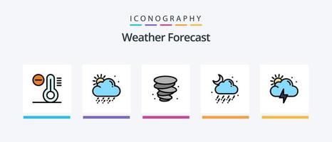 la línea meteorológica llenó el paquete de 5 iconos, incluido el tiempo. noche. clima. luna. luna. diseño de iconos creativos vector