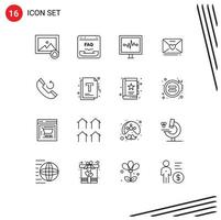 paquete de iconos de vector de stock de 16 signos y símbolos de línea para el latido del corazón del teléfono weddind sms elementos de diseño de vector editables