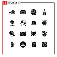 16 Universal Solid Glyphs Set for Web and Mobile Applications teacher tribune orbit speech sphere Editable Vector Design Elements