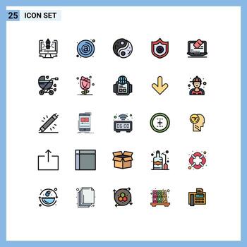 25 líneas rellenas concepto de color plano para sitios web móviles y aplicaciones escudo policía correo electrónico yin unidad elementos de diseño vectorial editables vector