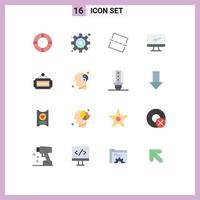 Flat Color Pack of 16 Universal Symbols of tag sauna straighten fitness imac Editable Pack of Creative Vector Design Elements