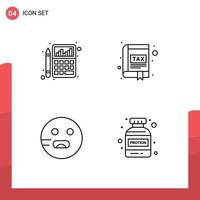 Modern Set of 4 Filledline Flat Colors and symbols such as accounting tax chart book emot Editable Vector Design Elements