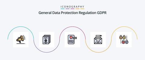 Gdpr Line Filled Flat 5 Icon Pack Including gdpr. gdpr. controller. european. commission vector