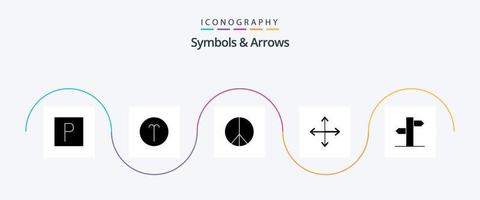 paquete de iconos de símbolos y flechas glifo 5 que incluye señal. flechas hippie DIRECCIÓN. navegación vector