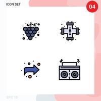 paquete de 4 modernos signos y símbolos de colores planos de línea rellena para medios de impresión web, como elementos de diseño de vectores editables de música de plomería mecánica para alimentos