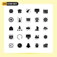 Editable Vector Line Pack of 25 Simple Solid Glyphs of badge development share designing message Editable Vector Design Elements