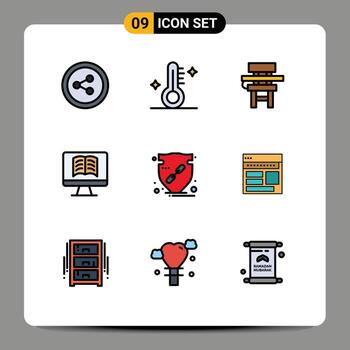 User Interface Pack of 9 Basic Filledline Flat Colors of protect verify desk trust book Editable Vector Design Elements