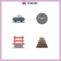 Set of 4 Vector Flat Icons on Grid for car waiting watch chair pyramid Editable Vector Design Elements