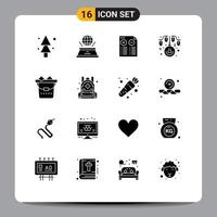 Pack of 16 Modern Solid Glyphs Signs and Symbols for Web Print Media such as lifestyle lights document decoration bulb Editable Vector Design Elements