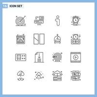 Pictogram Set of 16 Simple Outlines of photo notification room clock interface Editable Vector Design Elements