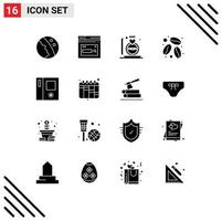 Pack of 16 Modern Solid Glyphs Signs and Symbols for Web Print Media such as refrigerator coffee bean search coffee mother Editable Vector Design Elements