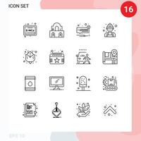 User Interface Pack of 16 Basic Outlines of present worker message man carpenter Editable Vector Design Elements