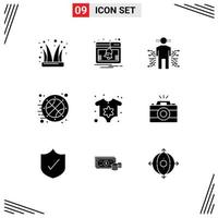 9 Universal Solid Glyph Signs Symbols of time game notification basketball human Editable Vector Design Elements