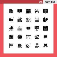 Mobile Interface Solid Glyph Set of 25 Pictograms of hospital care database video game controller Editable Vector Design Elements