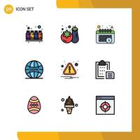 Mobile Interface Filledline Flat Color Set of 9 Pictograms of error alert calendar network global Editable Vector Design Elements