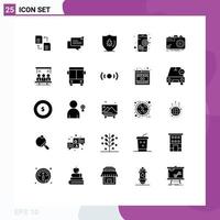 User Interface Pack of 25 Basic Solid Glyphs of camera target bug seo shield Editable Vector Design Elements