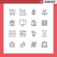 paquete de iconos vectoriales de stock de 16 signos y símbolos de línea para el dibujo de diseño de cable de dibujo de correo electrónico elementos de diseño vectorial editables vector