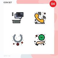 Group of 4 Modern Filledline Flat Colors Set for chat present support hotline clock Editable Vector Design Elements